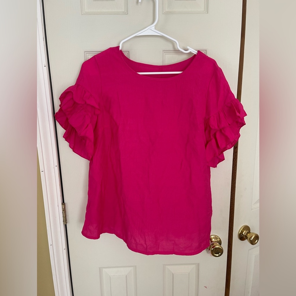Hot Pink Ruffle Sleeve Blouse - Picture 3 of 3